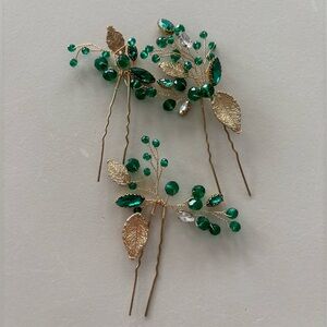 Green Beaded Hair Pins
